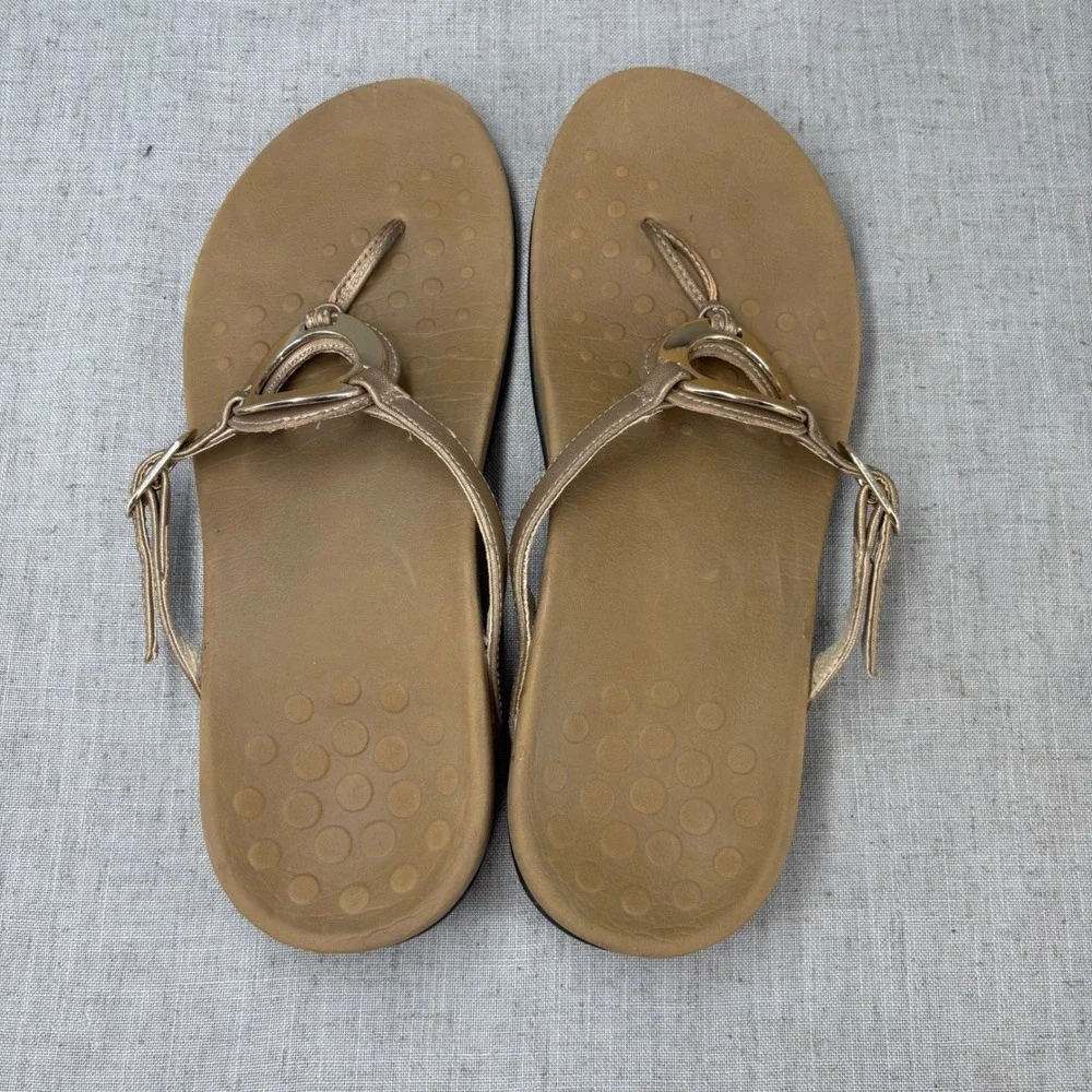 Vionic Karina Thong Sandals Gold Metallic Ring‎ Flip Flops Slides Women's 9 WIDE